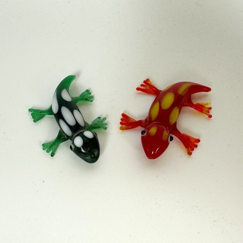 Vintage Hand Blown‎ Lampwork Art Glass Murano style lizards Set of 2